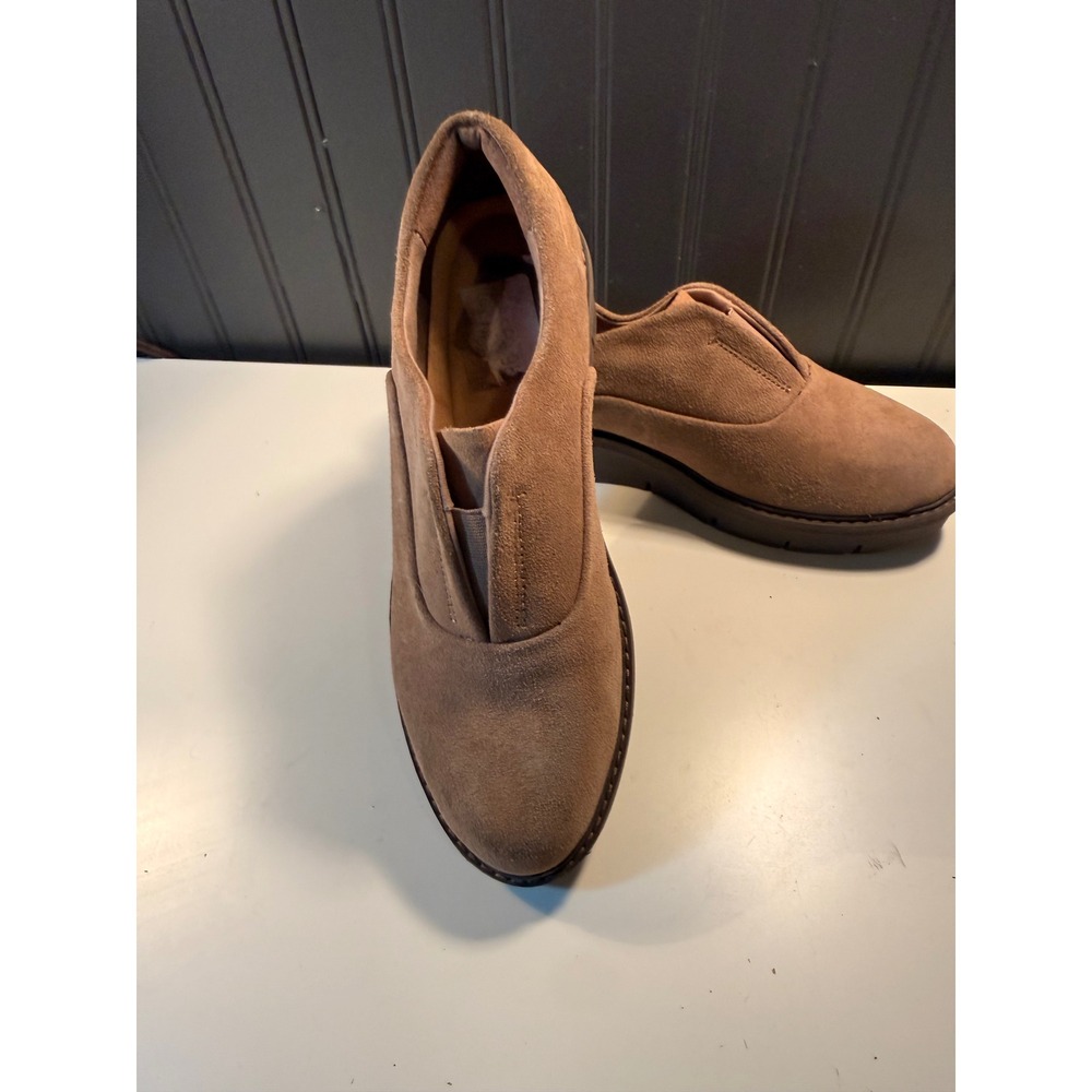 Clarks Womens Tan Suede Slip On Platform Wedge Loafers Shoes 9.5M 261686004070